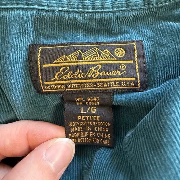 Vtg Eddie Bauer Teal Blue Large Petite Corduroy Button Up Dress Preppy Academia - Picture 3 of 8